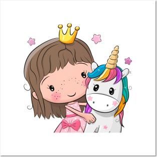 Princess with unicorn Posters and Art
